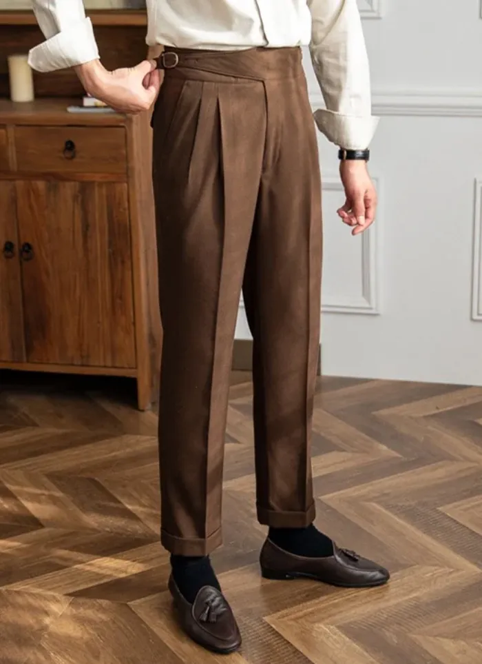 Mid-High Waist Naples Trousers - brown