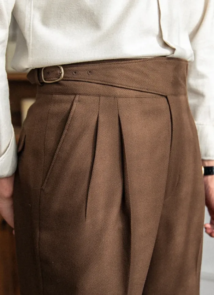 Mid-High Waist Naples Trousers - brown