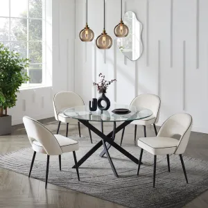 Modena Marble Effect Dining Table & 4 Tiago Chairs, Ivory Velvet