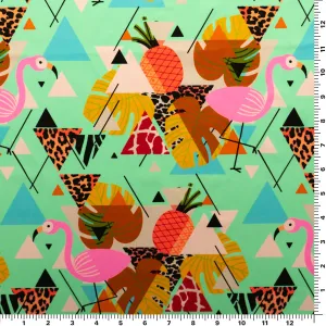 Modern Lawn Flamingo Printed Spandex Fabric | Blue Moon Fabrics