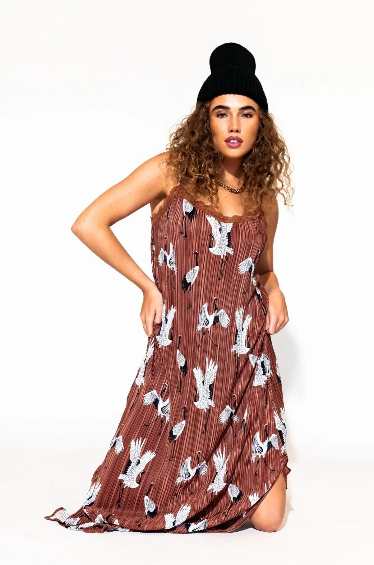 Money Honey Plisse Slip Dress in Eternal Youth