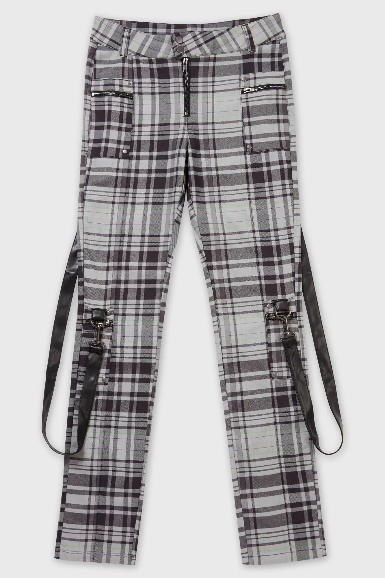 Office Riot Strappy Trousers [GREY TARTAN]