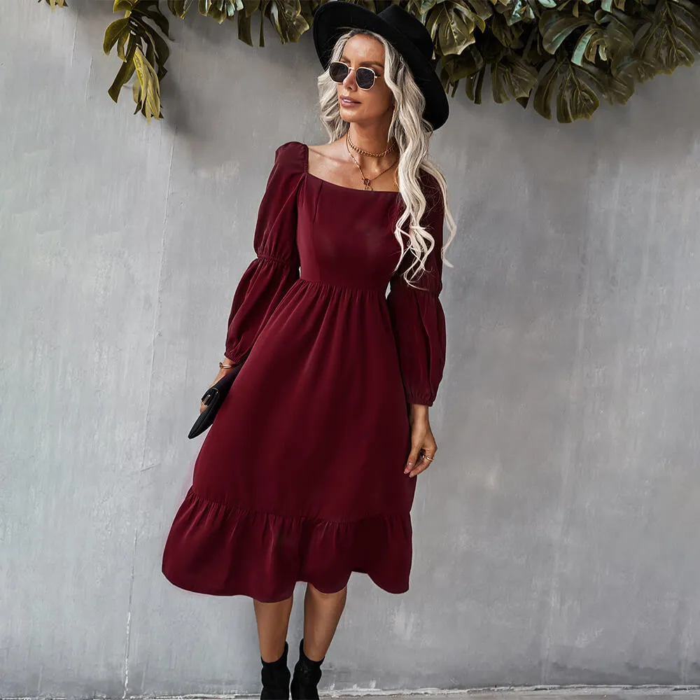 Parisian Balloon Sleeve Flowy Midi Dress  COLORS