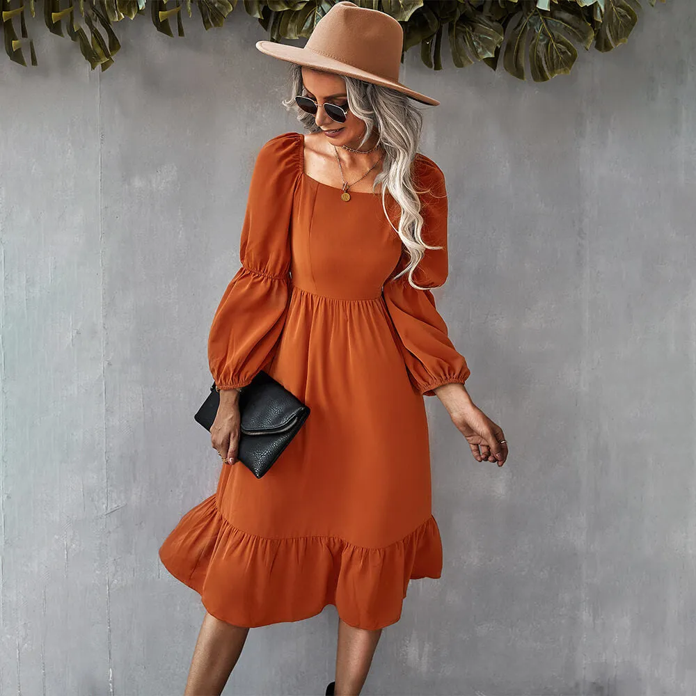 Parisian Balloon Sleeve Flowy Midi Dress  COLORS