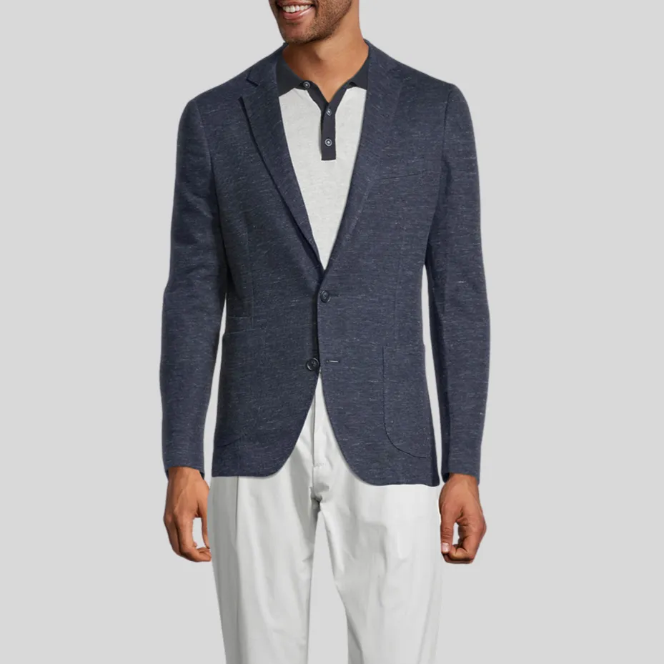 Patch Pocket Melange Jersey Knit Blazer - Navy