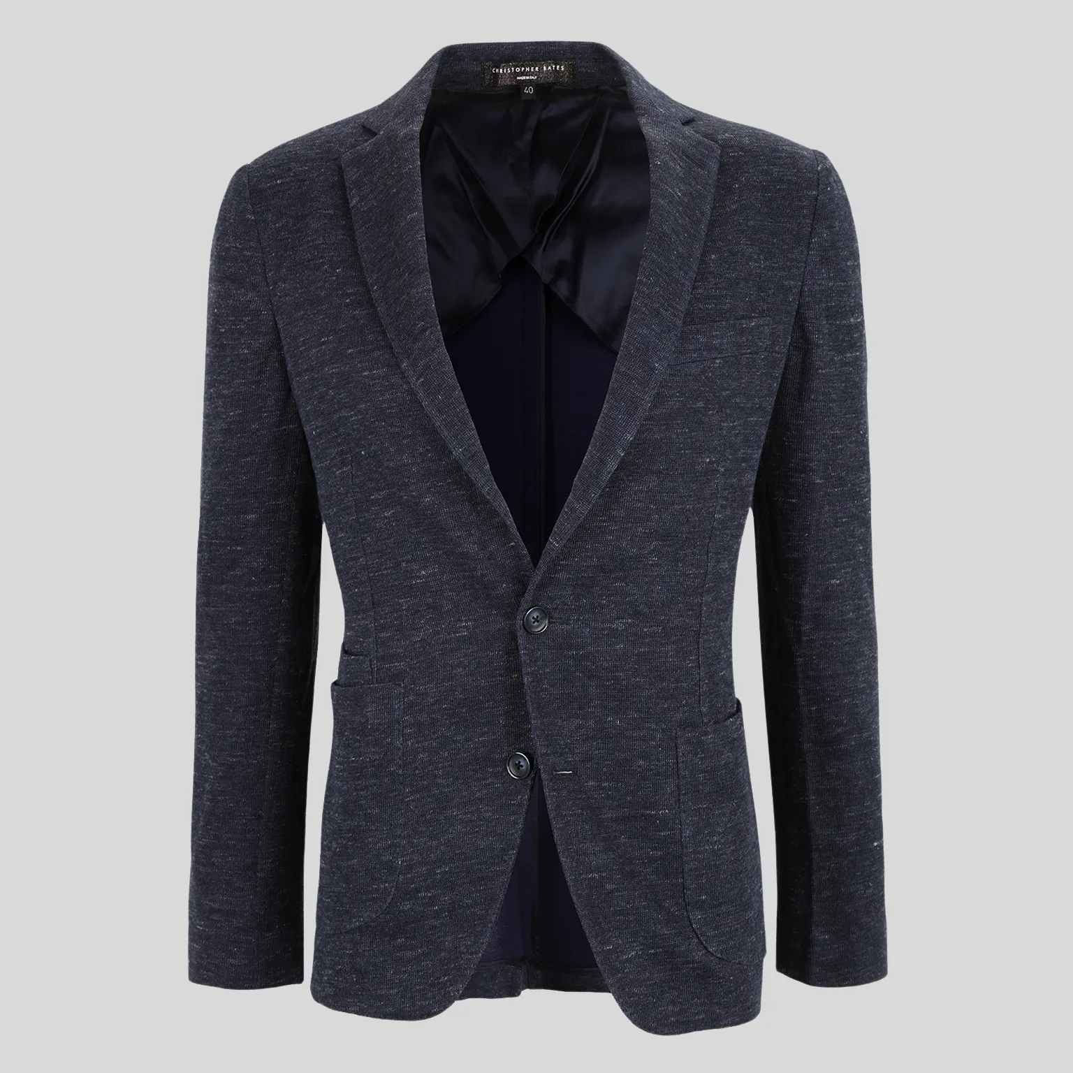 Patch Pocket Melange Jersey Knit Blazer - Navy