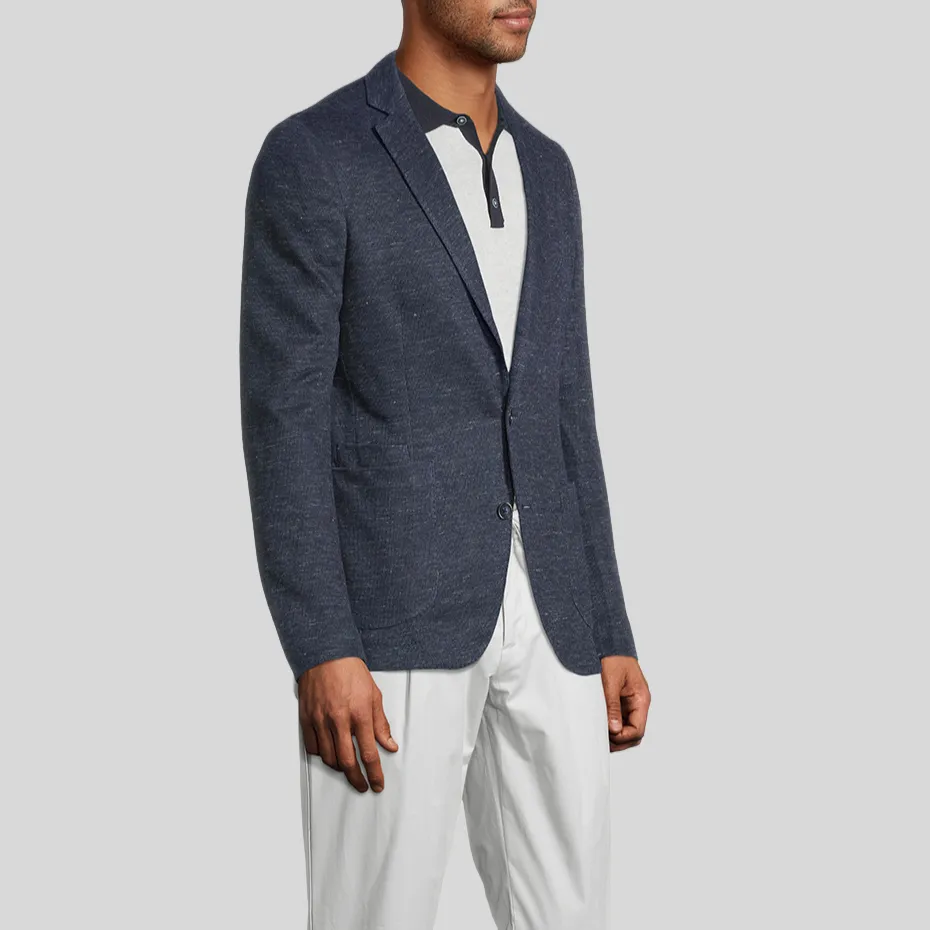 Patch Pocket Melange Jersey Knit Blazer - Navy