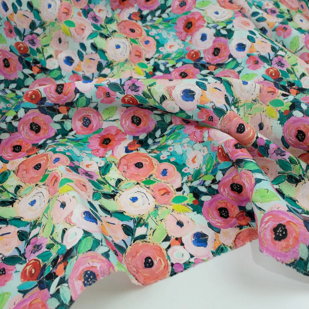 Pink Poppies Printed Linen