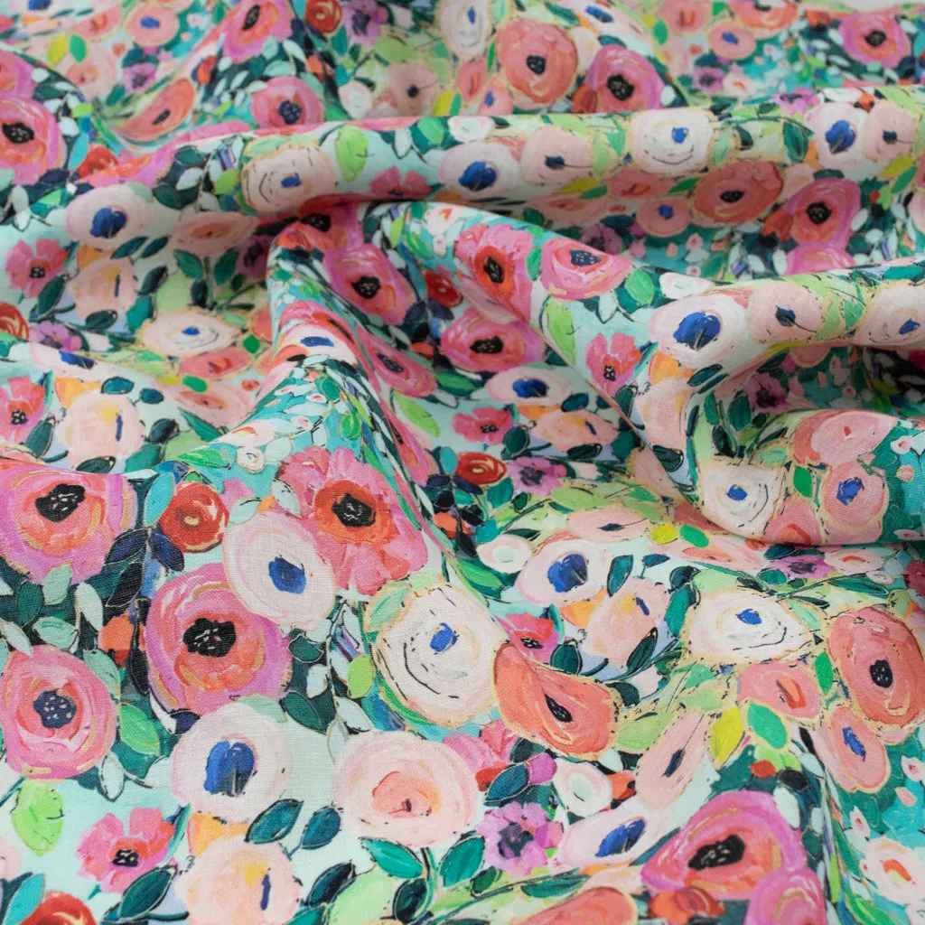 Pink Poppies Printed Linen