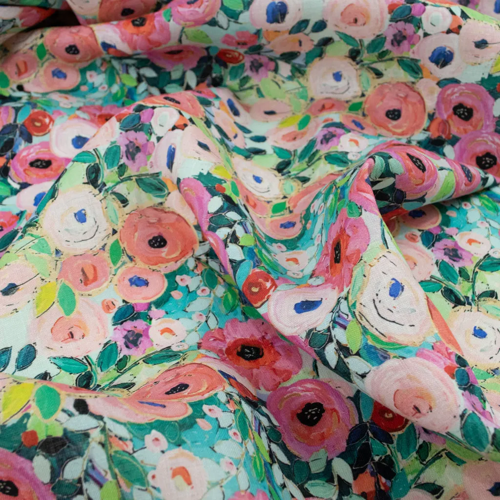 Pink Poppies Printed Linen