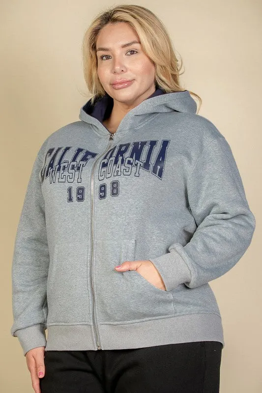 Plus Size Graphic Drop Shoulder Zipper Up Hoodie