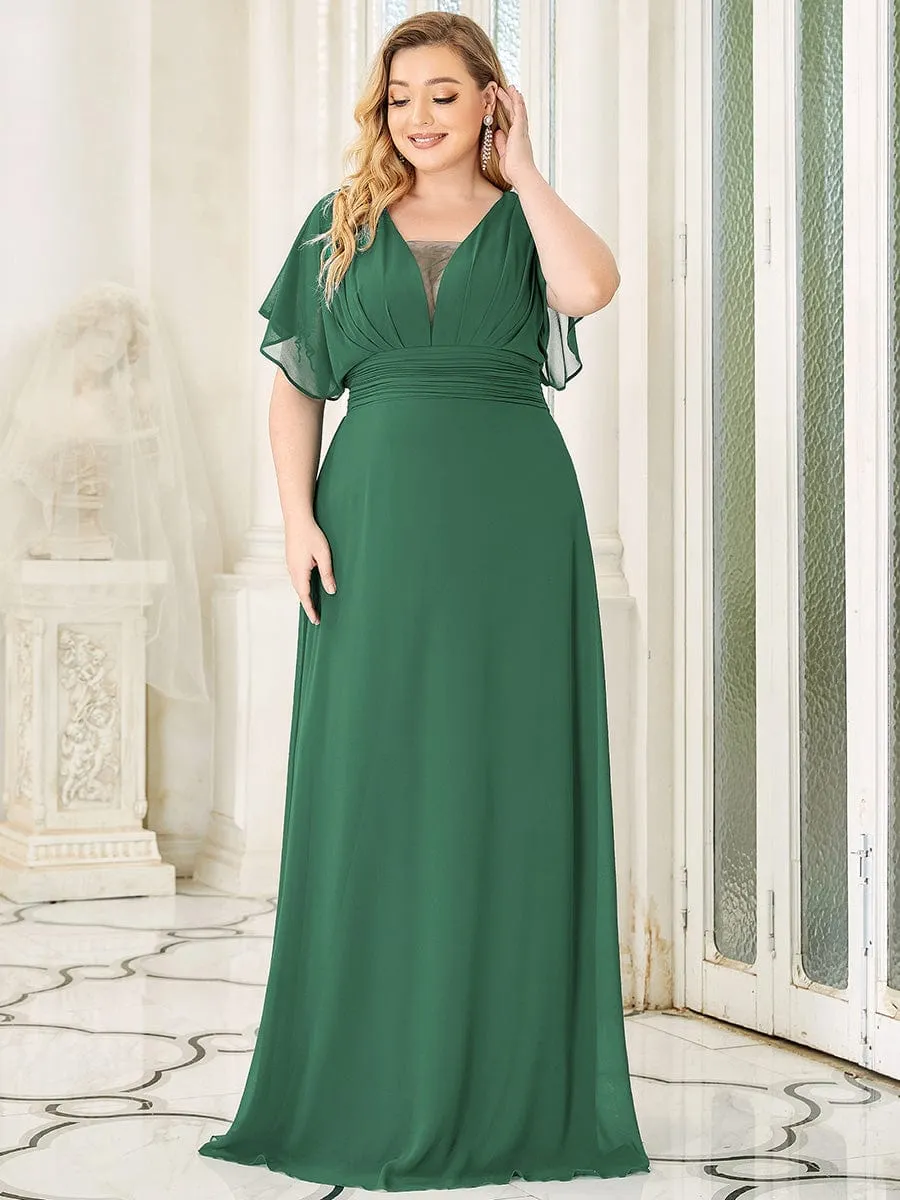 Plus Size V-neck A-Line Empire Waist Chiffon Evening Dress