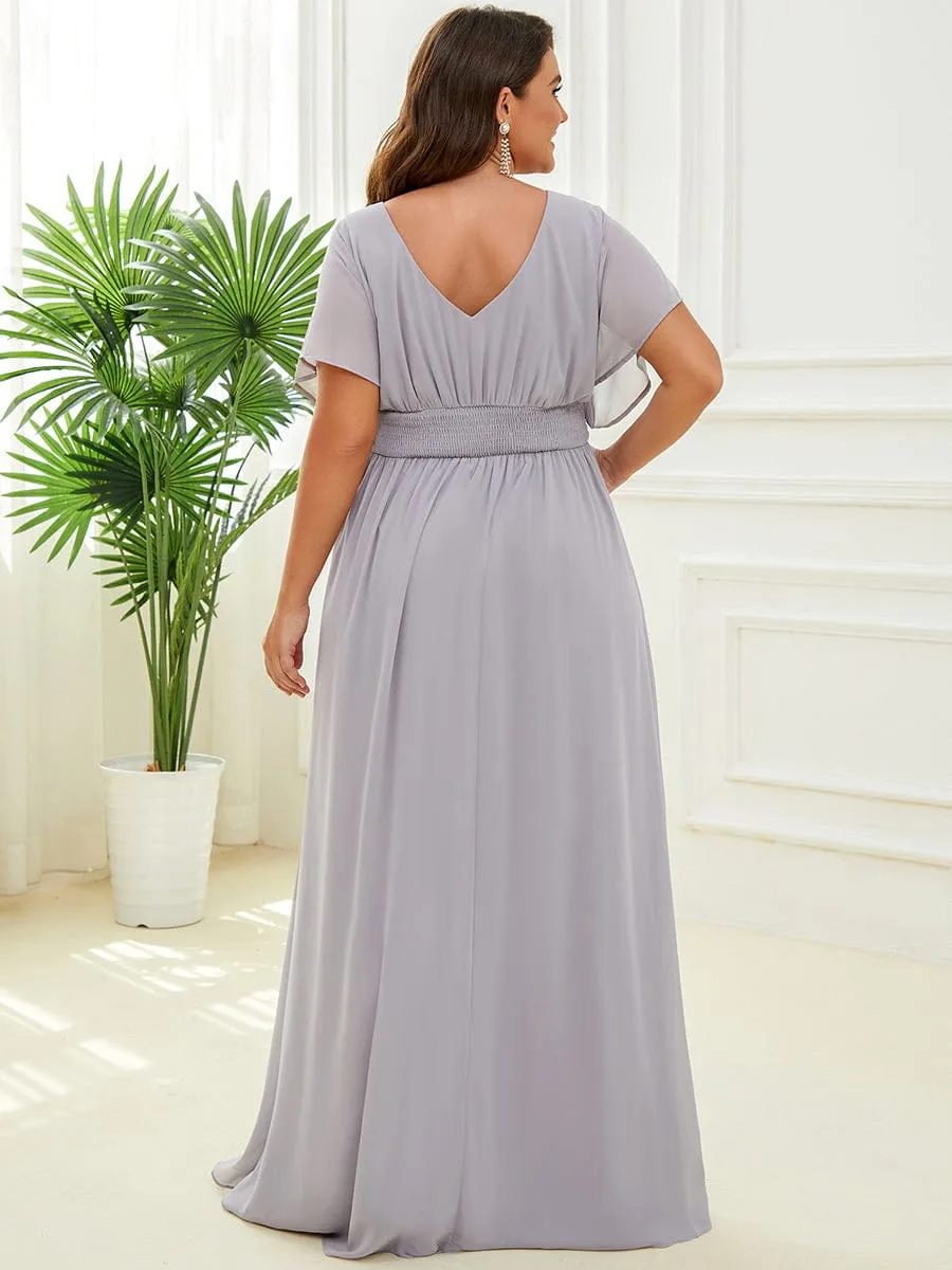 Plus Size V-neck A-Line Empire Waist Chiffon Evening Dress