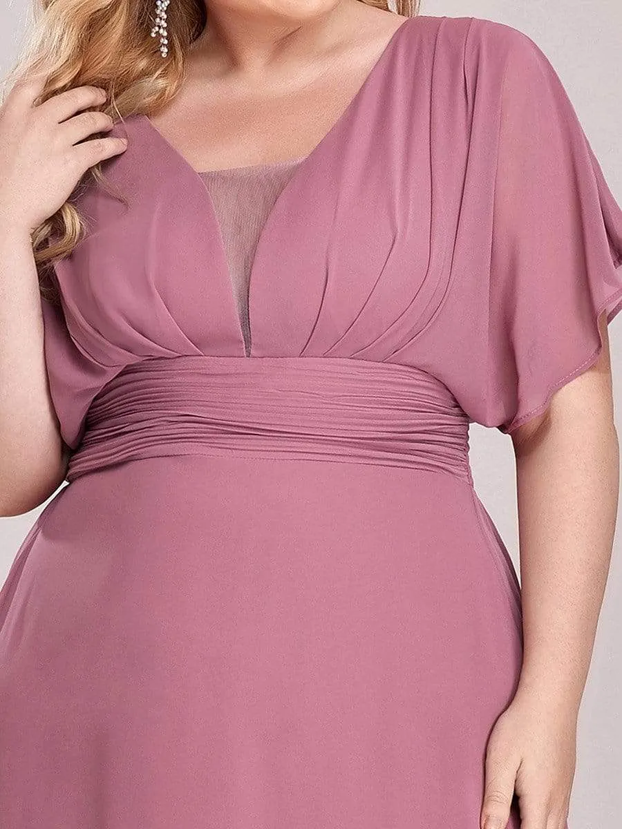 Plus Size V-neck A-Line Empire Waist Chiffon Evening Dress