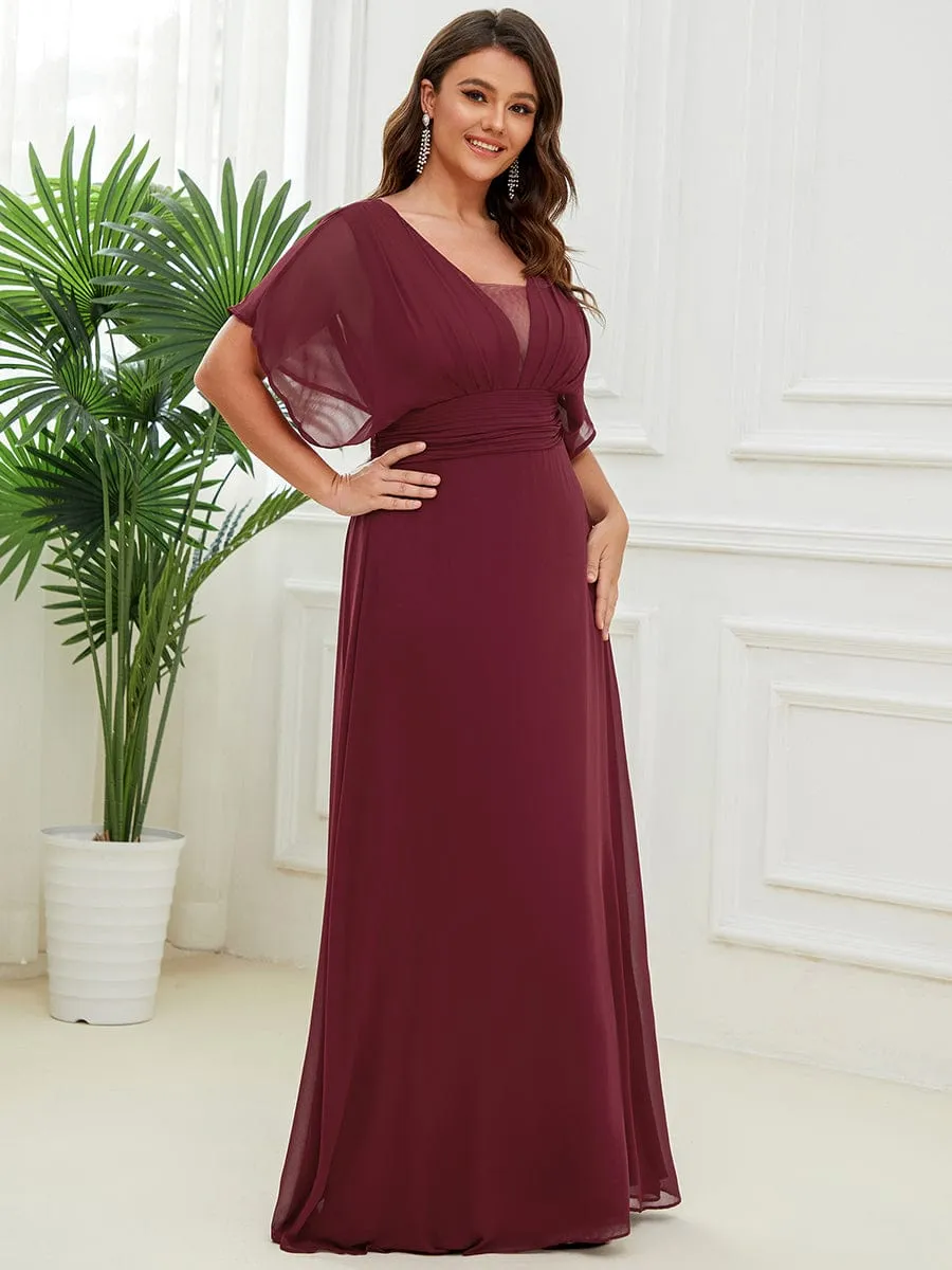 Plus Size V-neck A-Line Empire Waist Chiffon Evening Dress