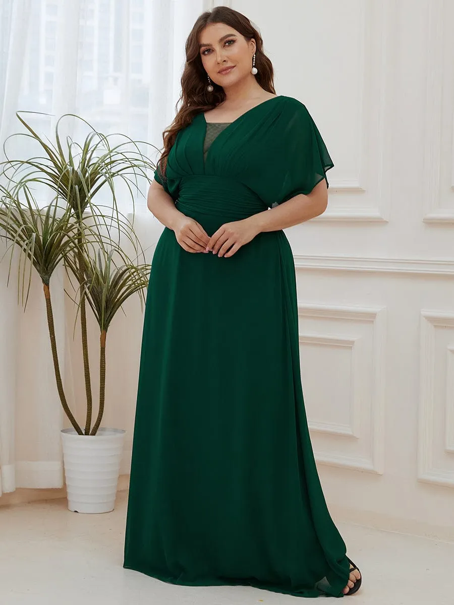 Plus Size V-neck A-Line Empire Waist Chiffon Evening Dress