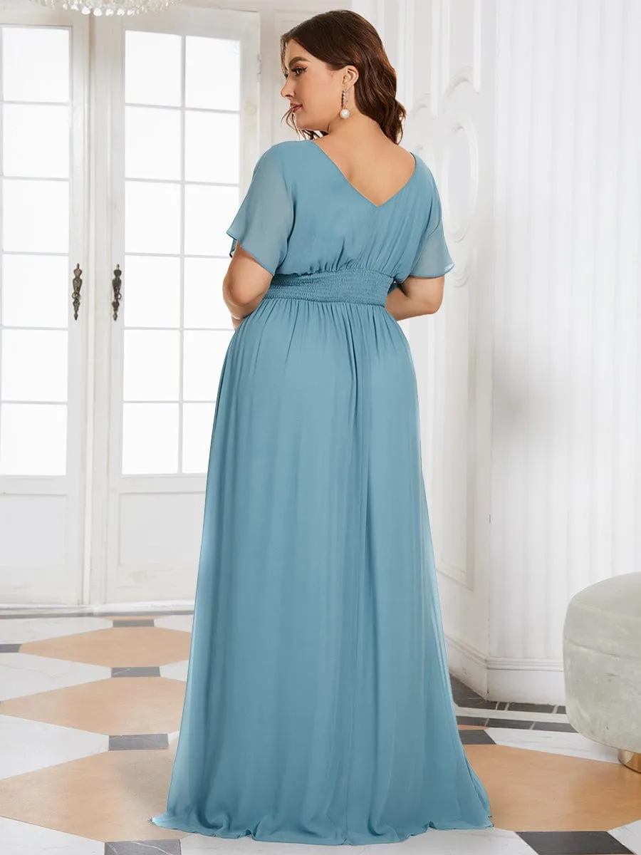 Plus Size V-neck A-Line Empire Waist Chiffon Evening Dress