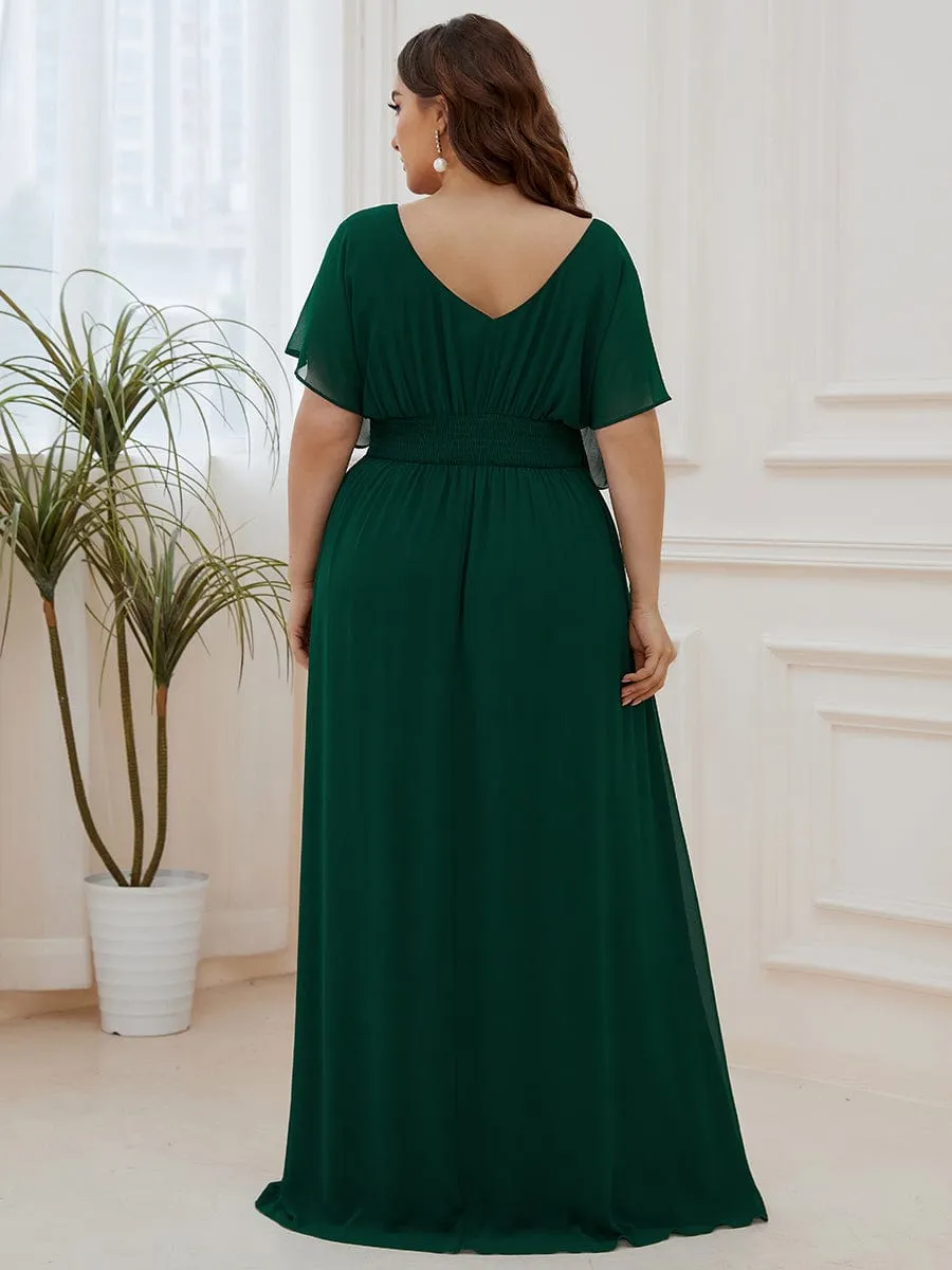 Plus Size V-neck A-Line Empire Waist Chiffon Evening Dress