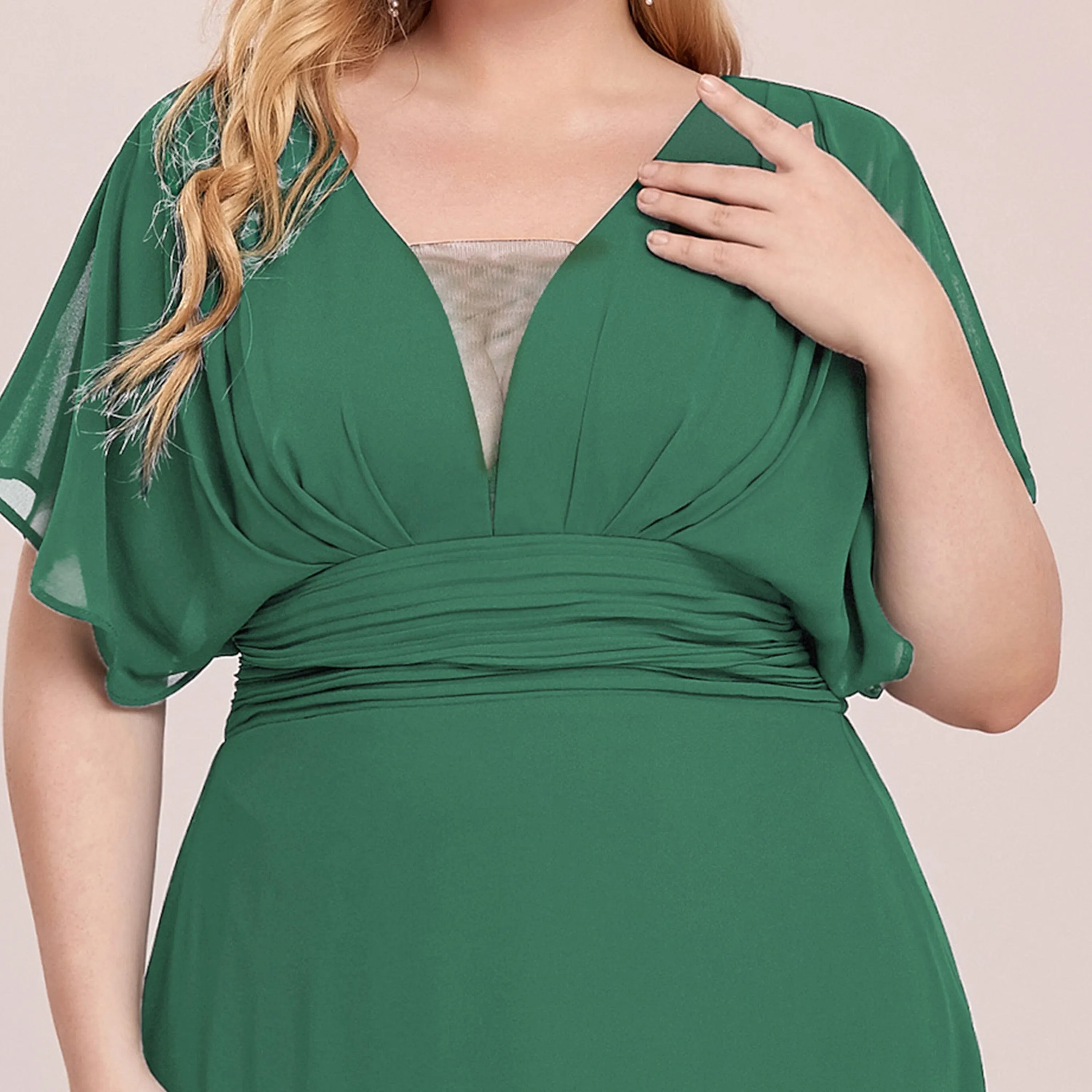 Plus Size V-neck A-Line Empire Waist Chiffon Evening Dress