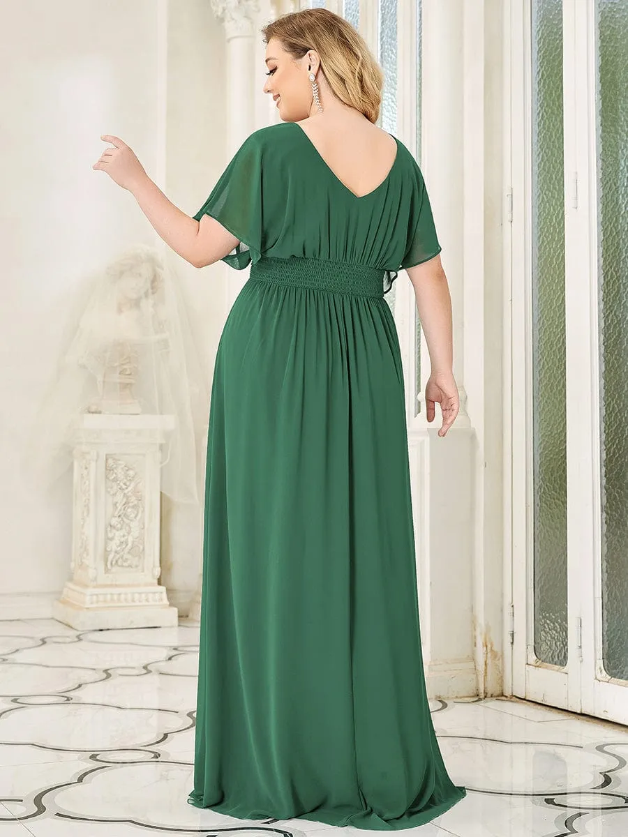 Plus Size V-neck A-Line Empire Waist Chiffon Evening Dress