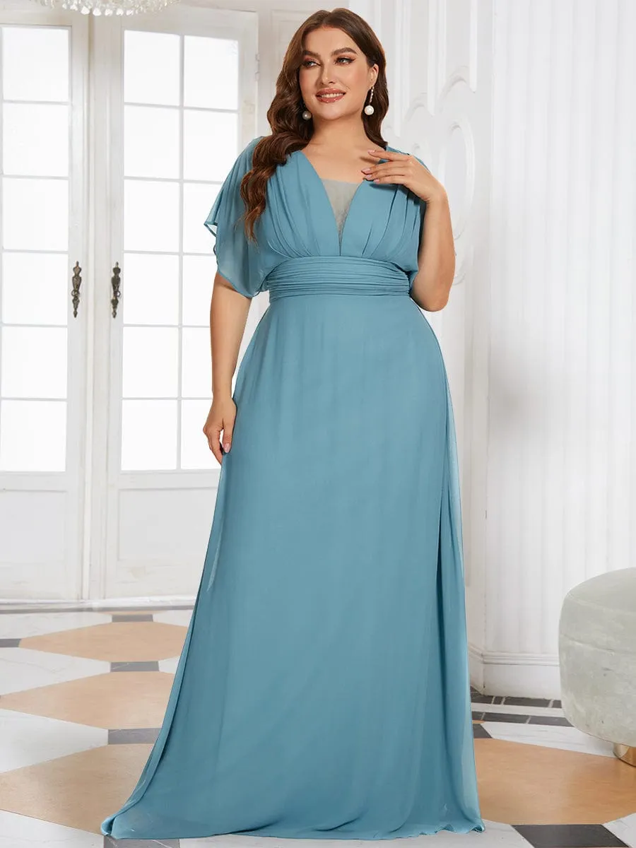 Plus Size V-neck A-Line Empire Waist Chiffon Evening Dress