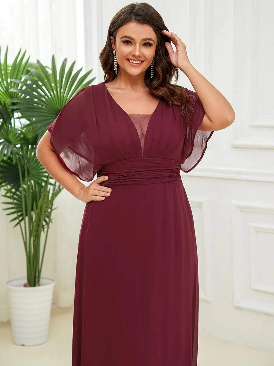 Plus Size V-neck A-Line Empire Waist Chiffon Evening Dress