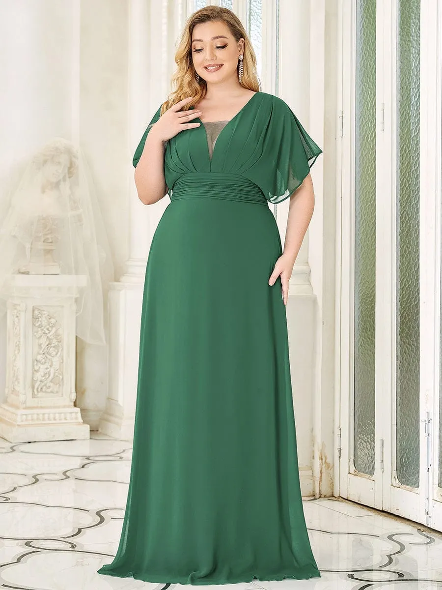 Plus Size V-neck A-Line Empire Waist Chiffon Evening Dress