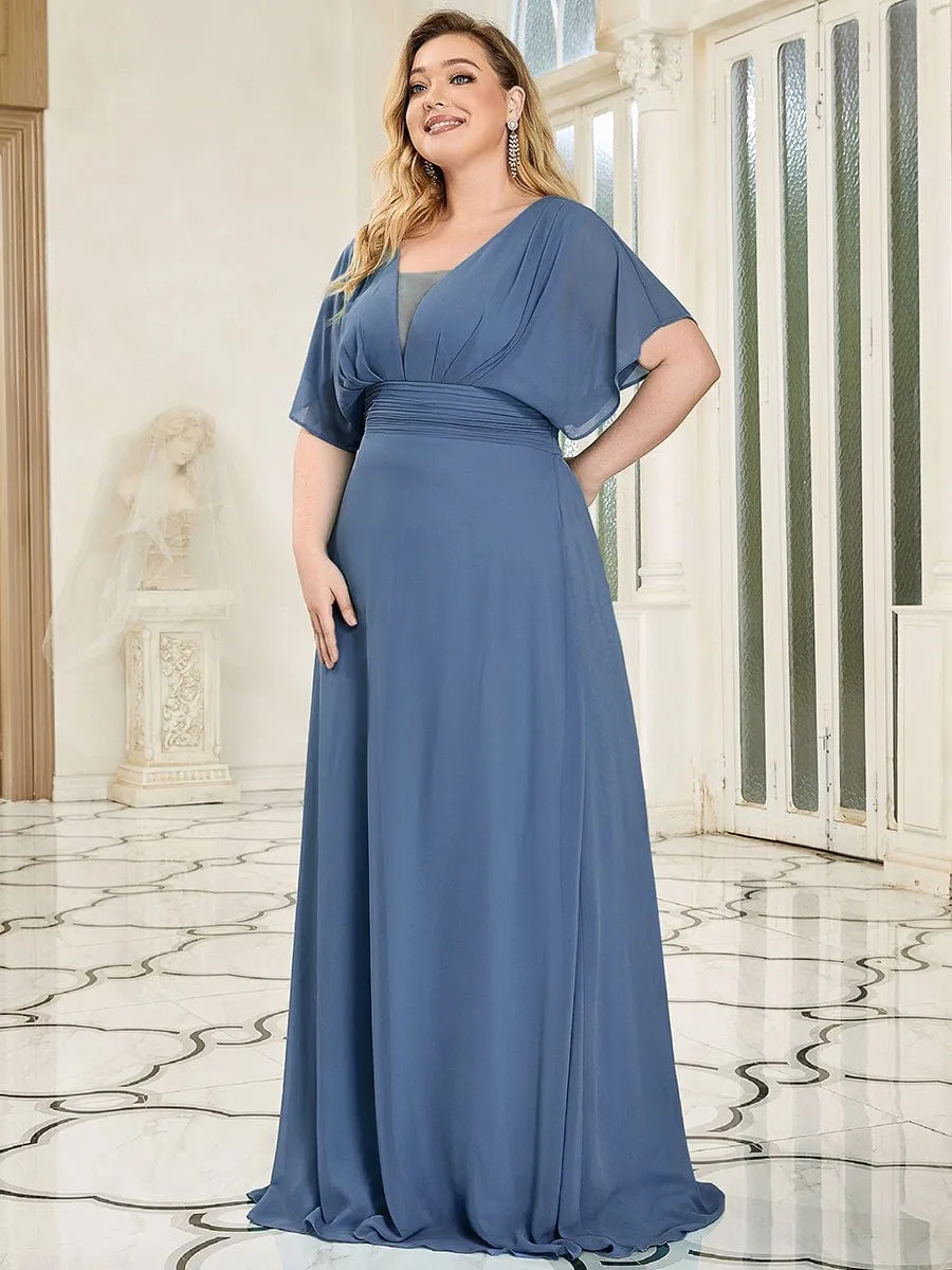 Plus Size V-neck A-Line Empire Waist Chiffon Evening Dress