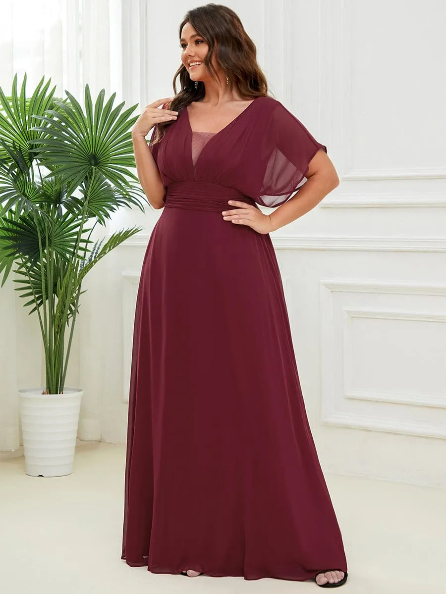 Plus Size V-neck A-Line Empire Waist Chiffon Evening Dress