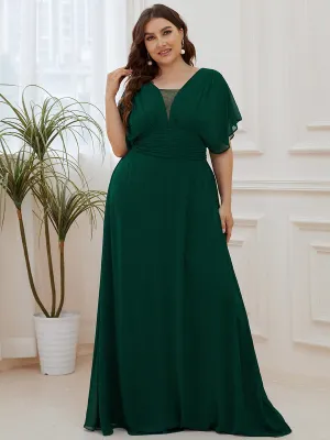 Plus Size V-neck A-Line Empire Waist Chiffon Evening Dress