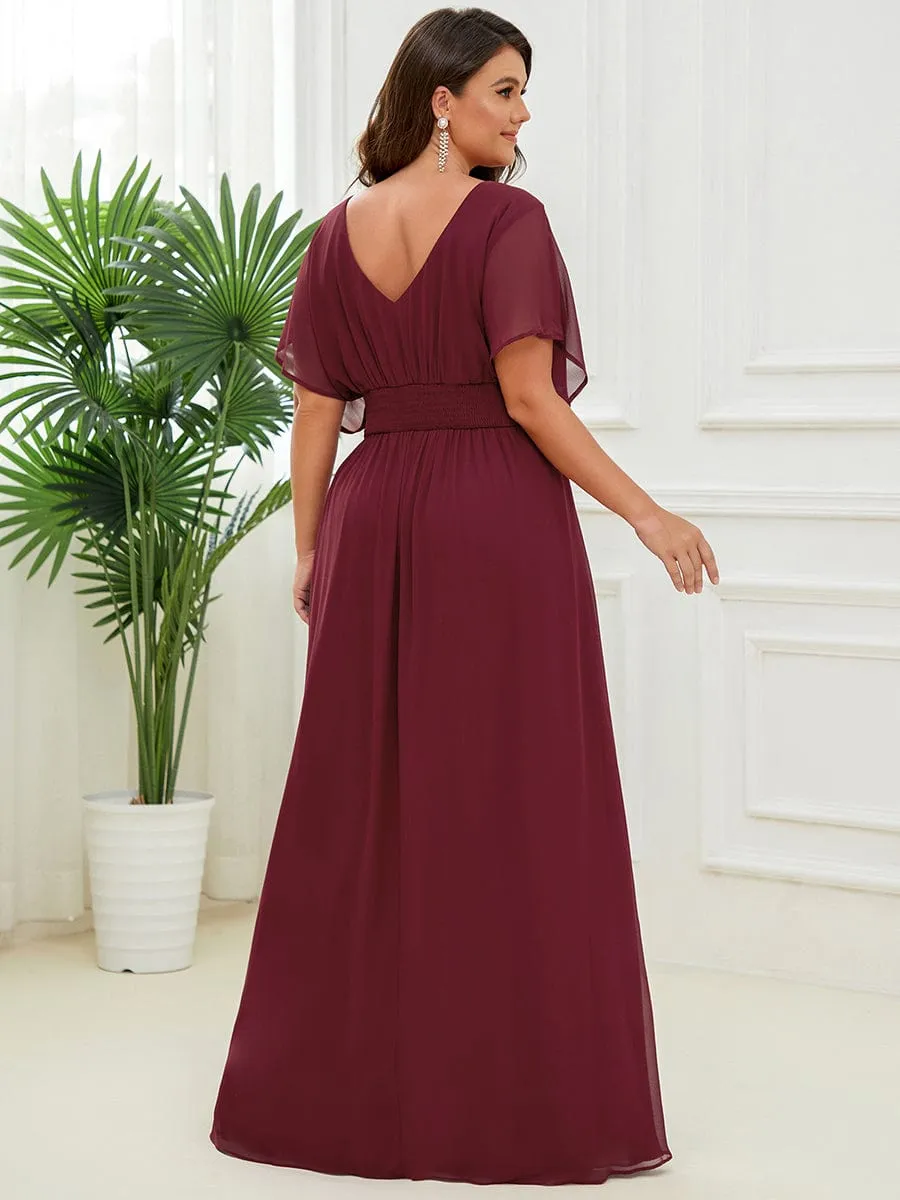 Plus Size V-neck A-Line Empire Waist Chiffon Evening Dress