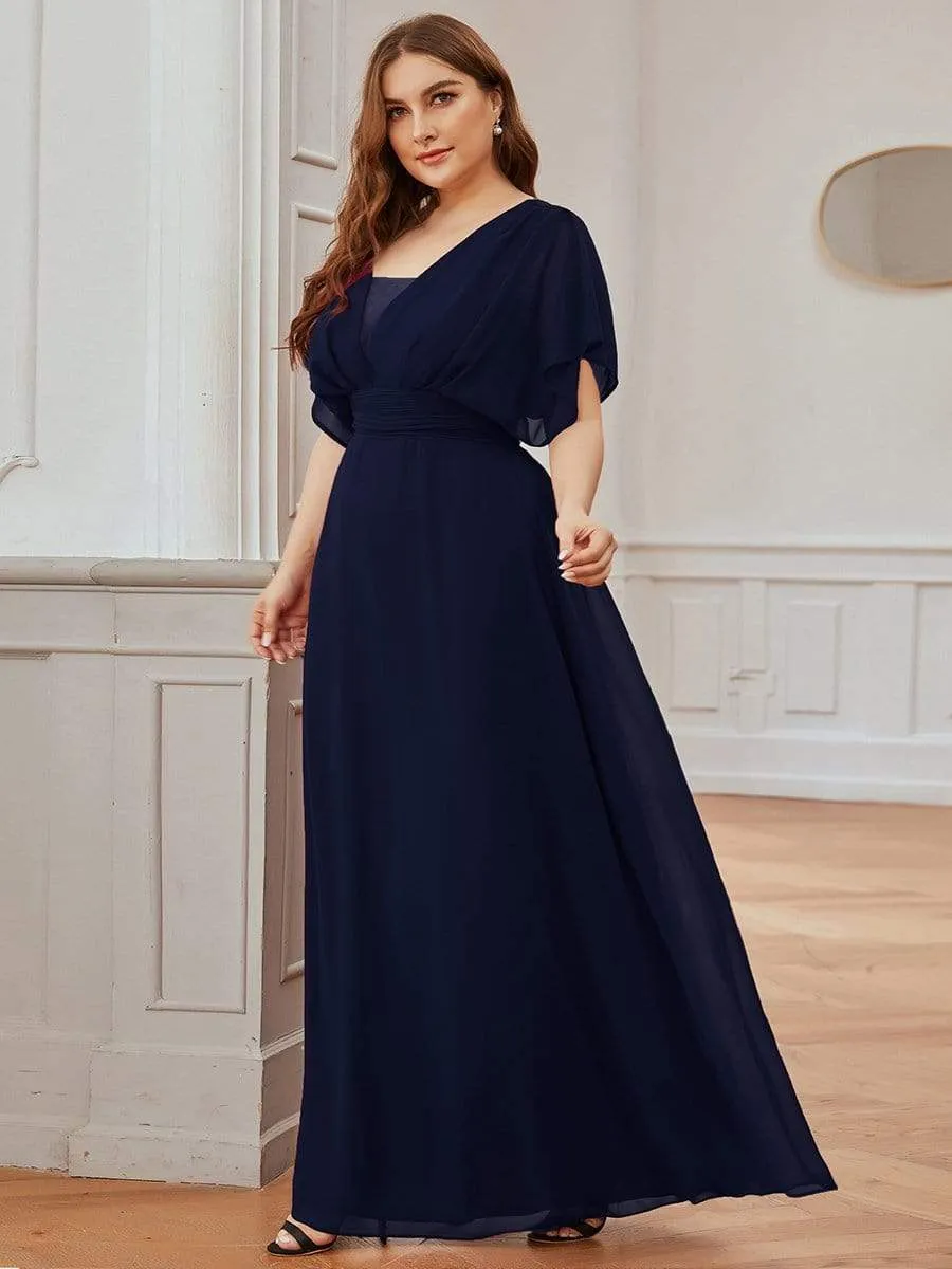 Plus Size V-neck A-Line Empire Waist Chiffon Evening Dress