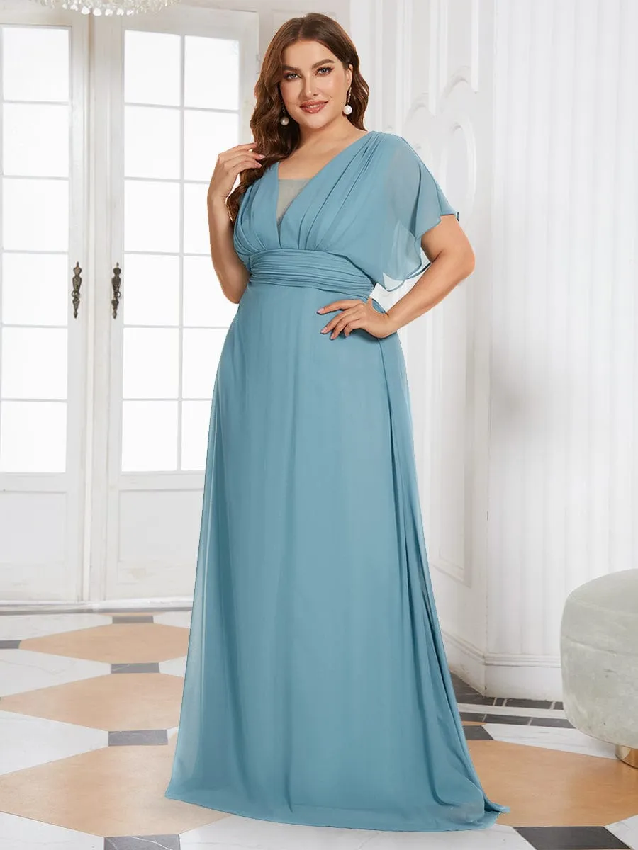 Plus Size V-neck A-Line Empire Waist Chiffon Evening Dress