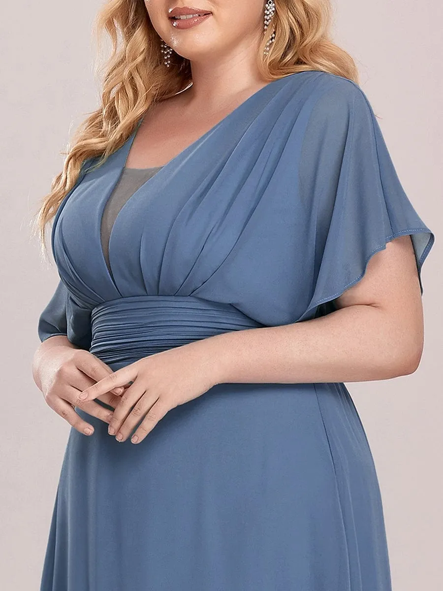 Plus Size V-neck A-Line Empire Waist Chiffon Evening Dress