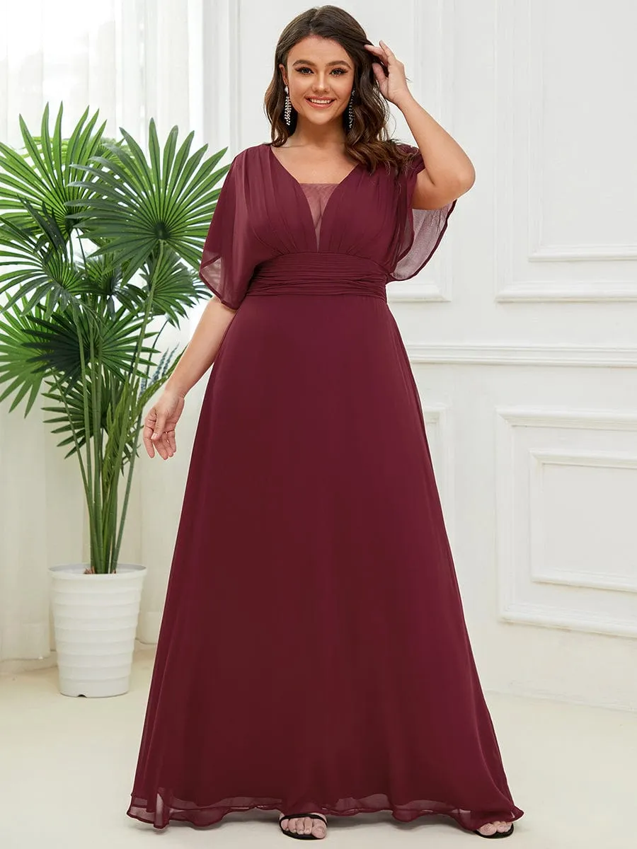 Plus Size V-neck A-Line Empire Waist Chiffon Evening Dress