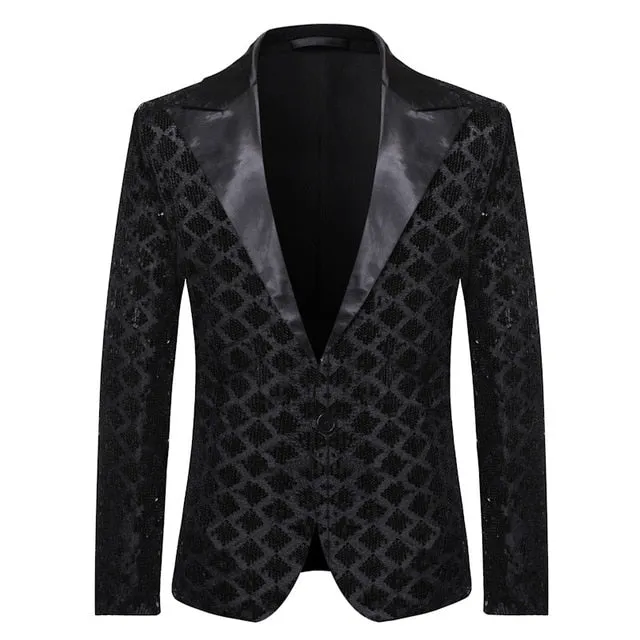 Single-Breasted Peak Lapel Diamond Shape Pattern Blazer