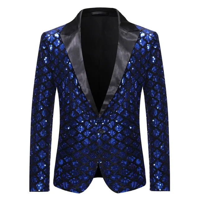 Single-Breasted Peak Lapel Diamond Shape Pattern Blazer