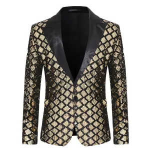 Single-Breasted Peak Lapel Diamond Shape Pattern Blazer