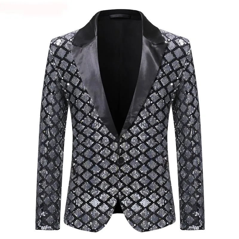 Single-Breasted Peak Lapel Diamond Shape Pattern Blazer