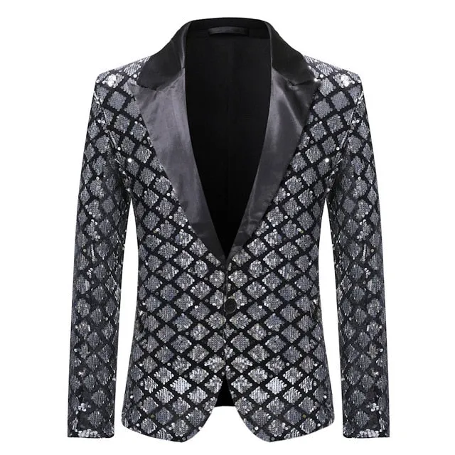 Single-Breasted Peak Lapel Diamond Shape Pattern Blazer