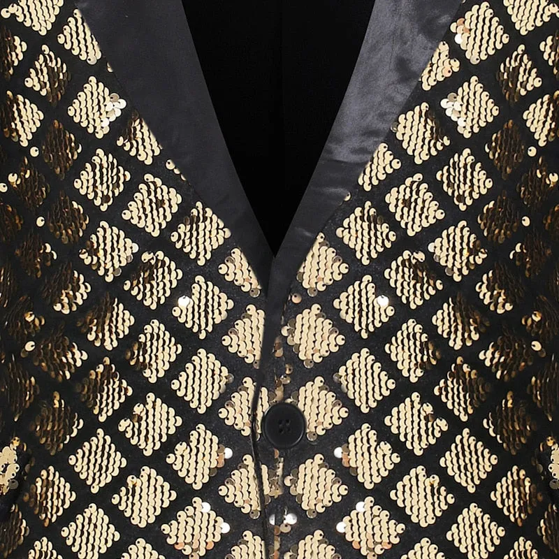 Single-Breasted Peak Lapel Diamond Shape Pattern Blazer