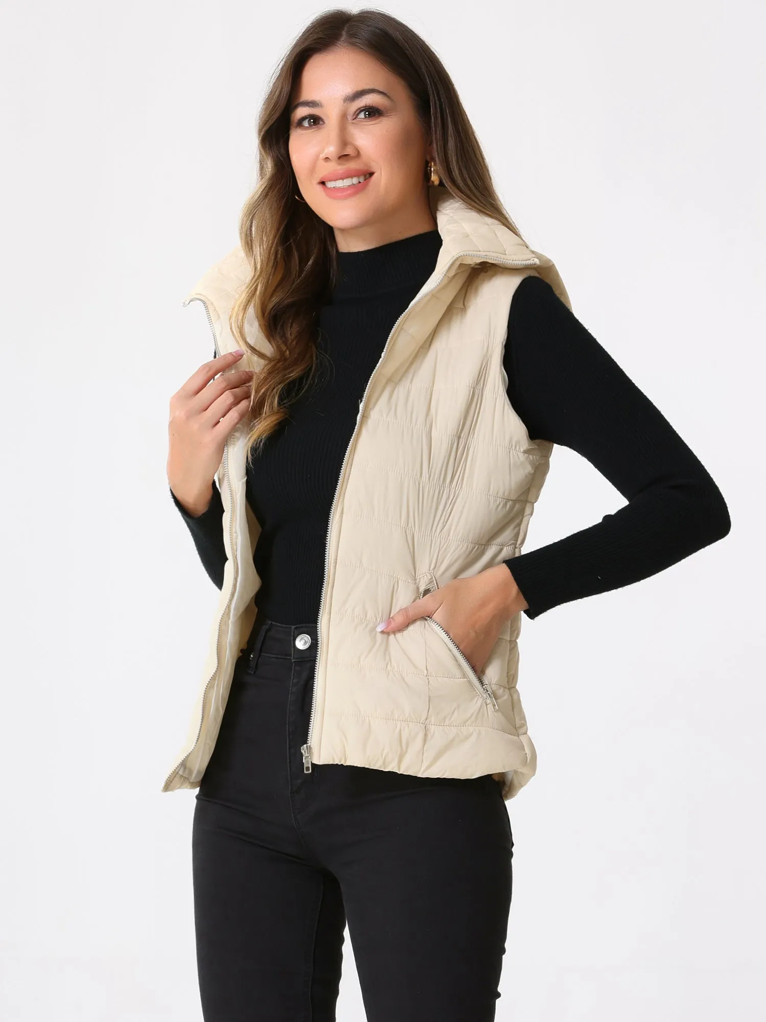 Sleeveless Zipper Winter Hoodie Quilted Jacket Vest