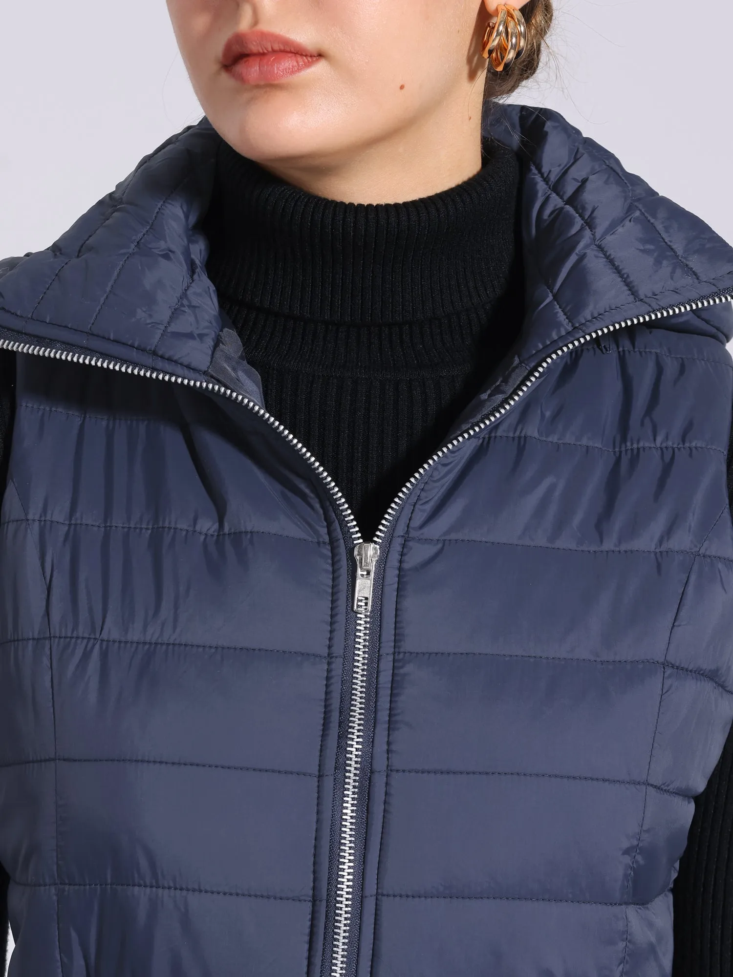 Sleeveless Zipper Winter Hoodie Quilted Jacket Vest