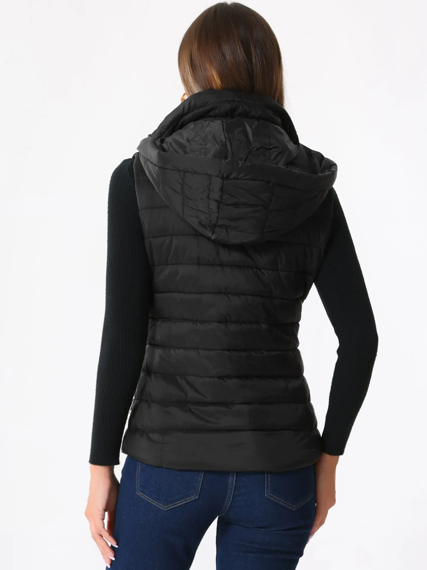 Sleeveless Zipper Winter Hoodie Quilted Jacket Vest