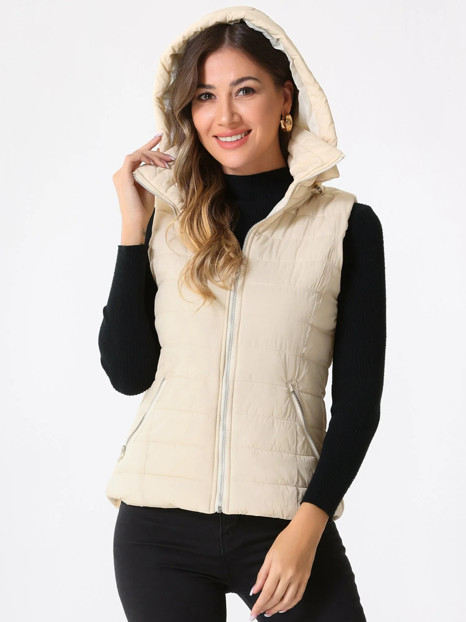 Sleeveless Zipper Winter Hoodie Quilted Jacket Vest