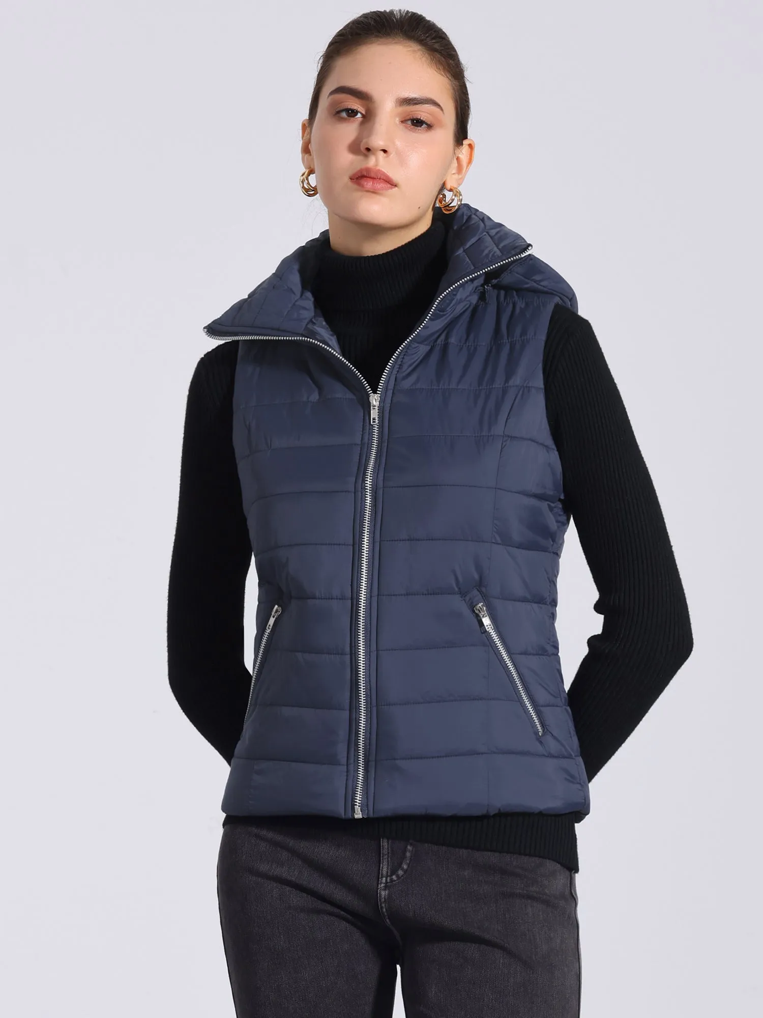 Sleeveless Zipper Winter Hoodie Quilted Jacket Vest