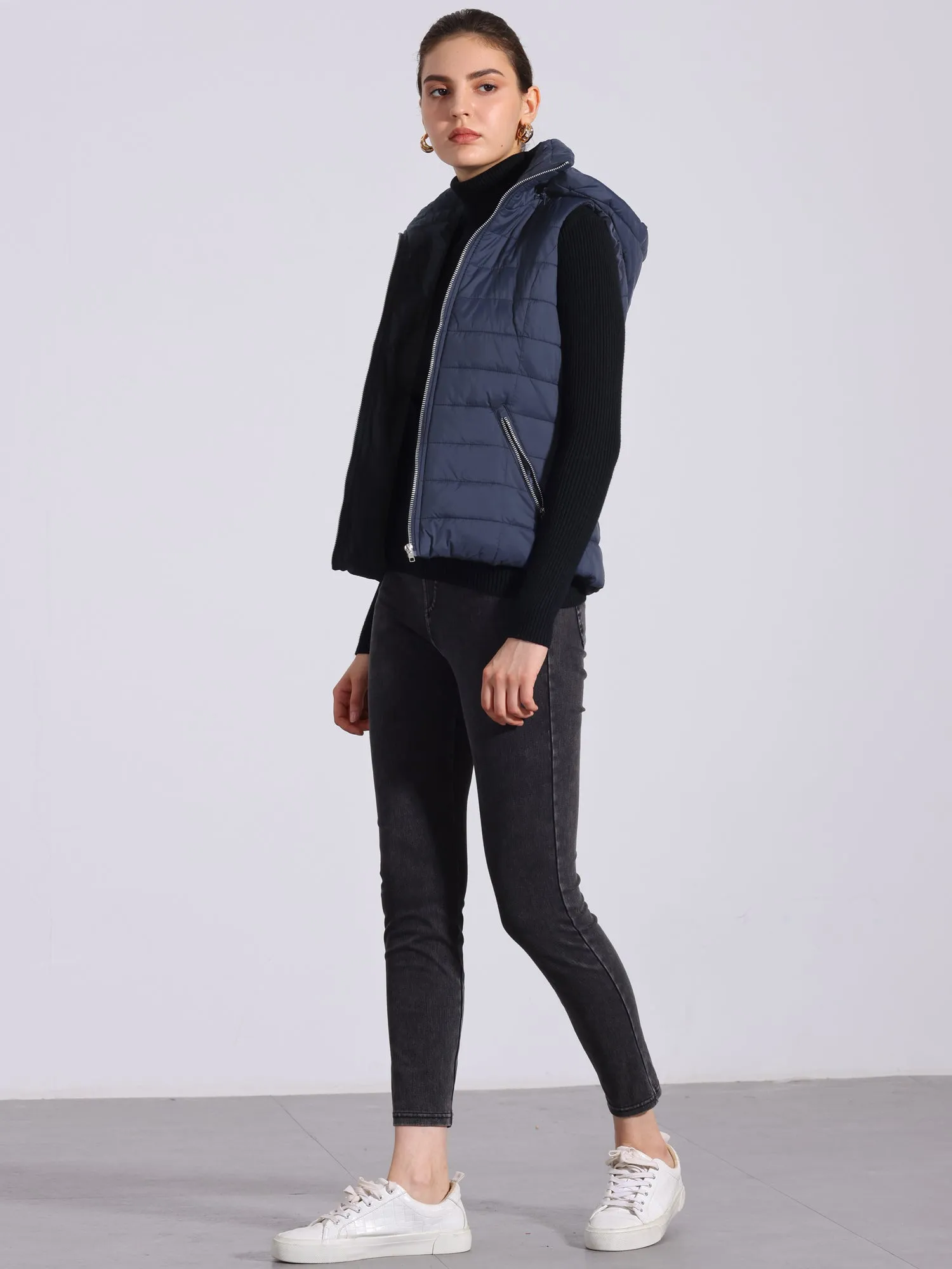 Sleeveless Zipper Winter Hoodie Quilted Jacket Vest