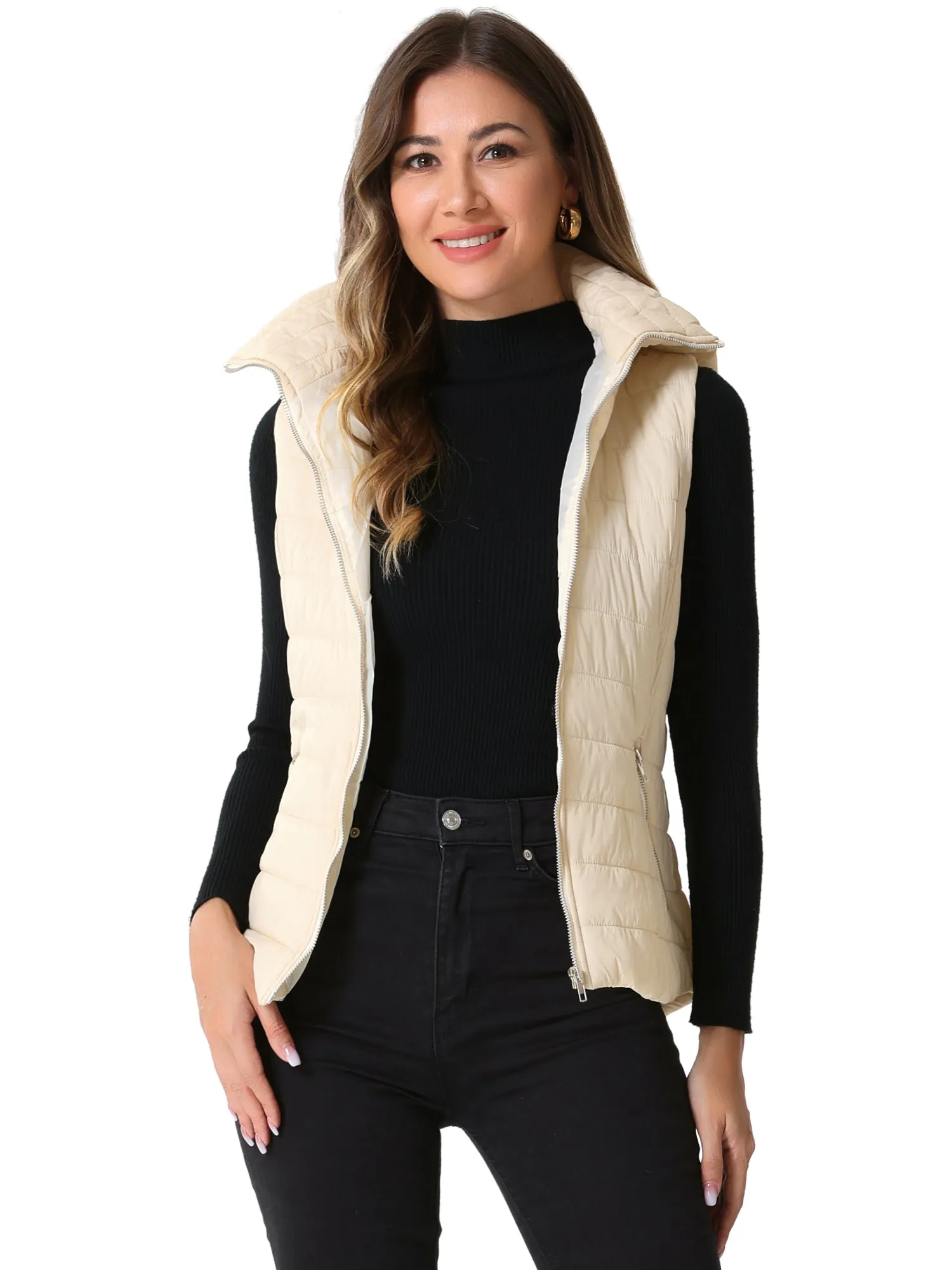 Sleeveless Zipper Winter Hoodie Quilted Jacket Vest