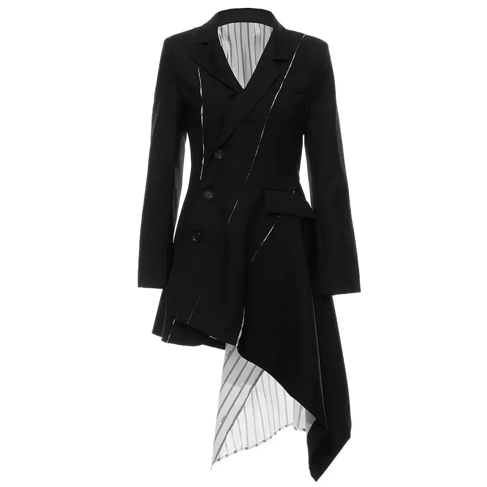 Slim Striped Patchwork Blazers For Women Notched Collar Long Sleeves Asymmetrical Designer Blazer Female Fashion