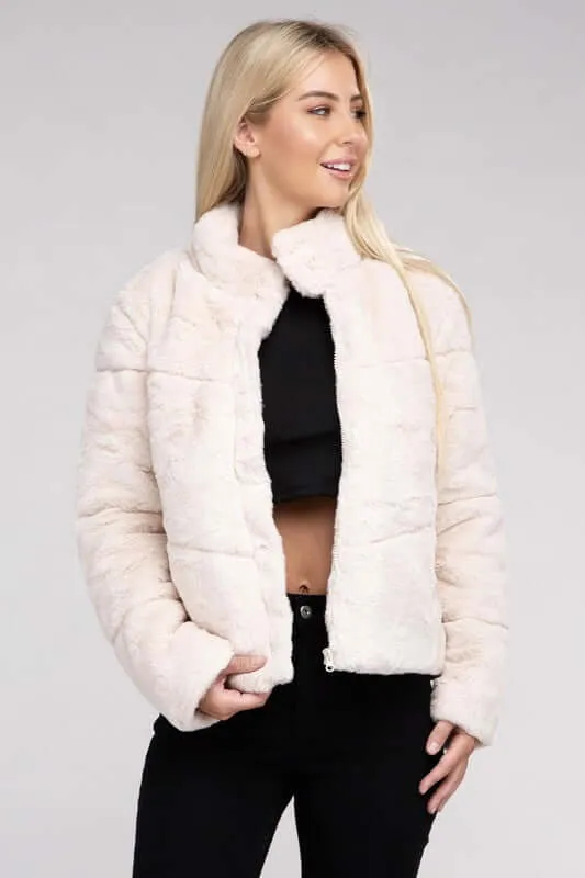 Soft Fluffy Zip-Up Sweater Jacket